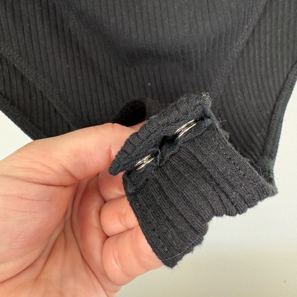 Forever 21 Black Ribbed Cut-Out Tie-Front Bodysuit Festival size Medium - Picture 5 of 8